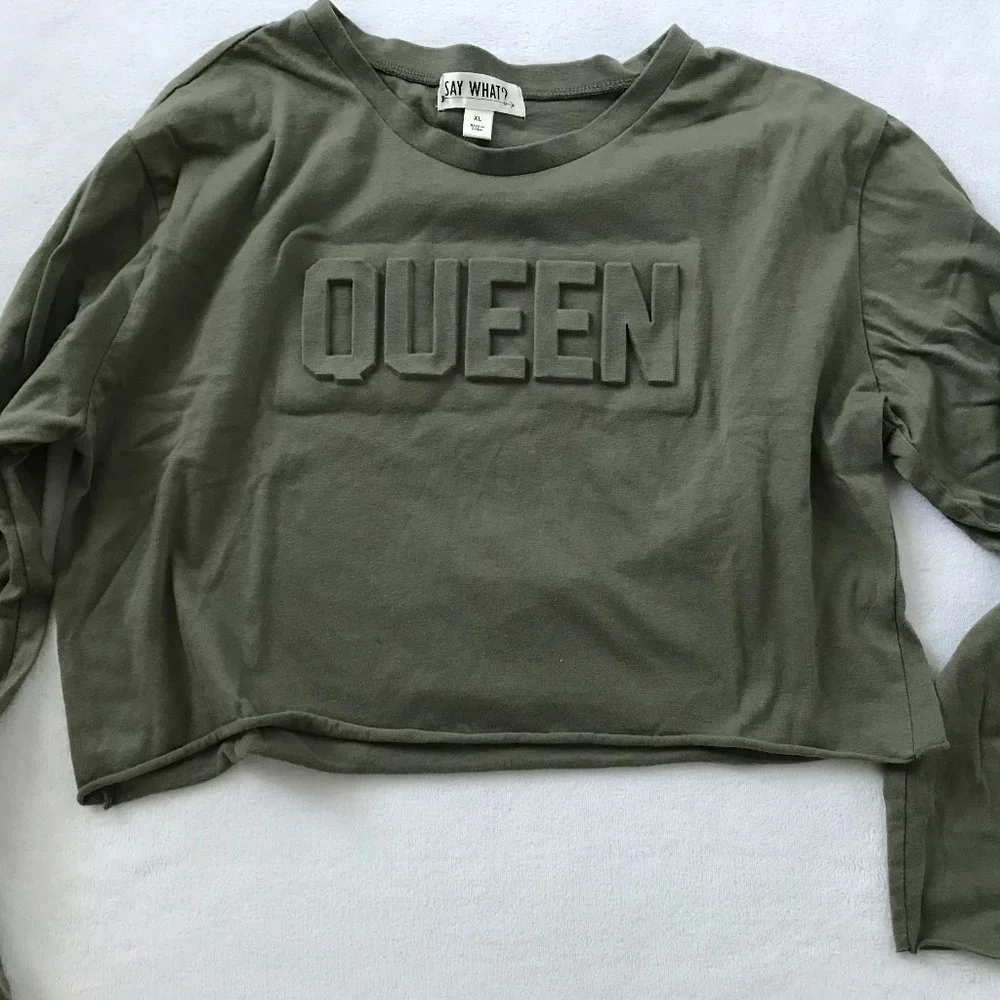 Say What Crop Top, Junior Size XL (Bust: 42"), Dark Green - Picture 2 of 4